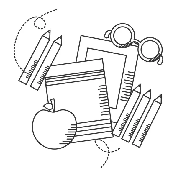 Книги очки яблочные школьные принадлежности — стоковый вектор