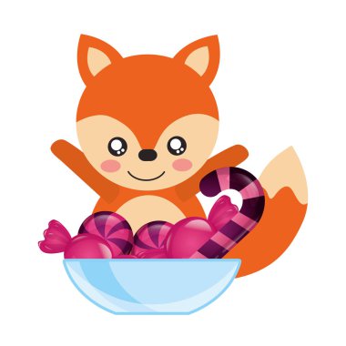 kase tatlı şeker kamışı bonbon ile sevimli tilki