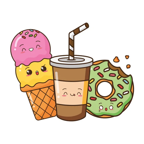 Kawaii comida de dibujos animados — Vector de stock