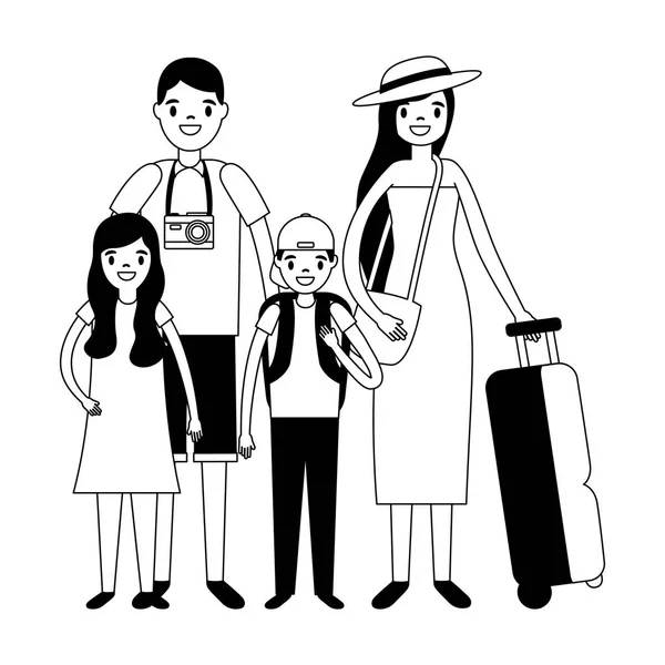 Family travelers tourist baggage — Stock Vector