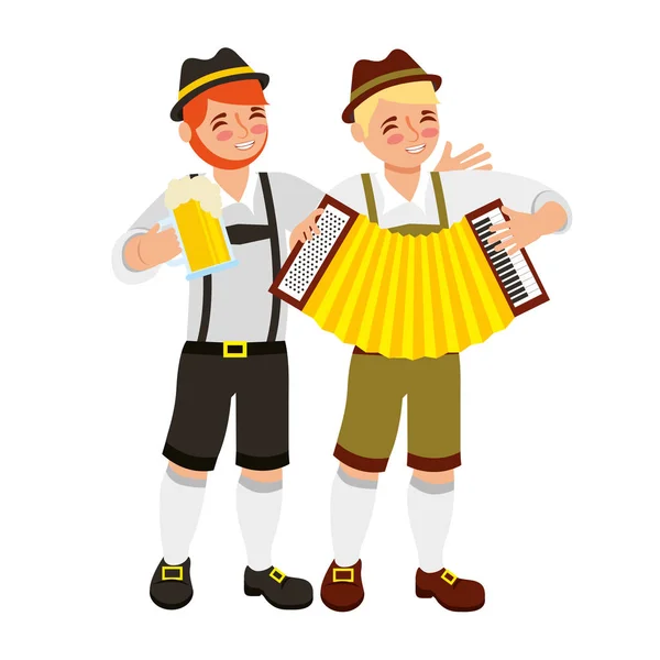 Bavorské muže s pivem a akordeon — Stockový vektor