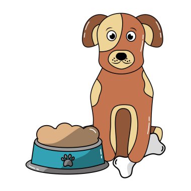 köpek yiyecek ve kemik ile oturan