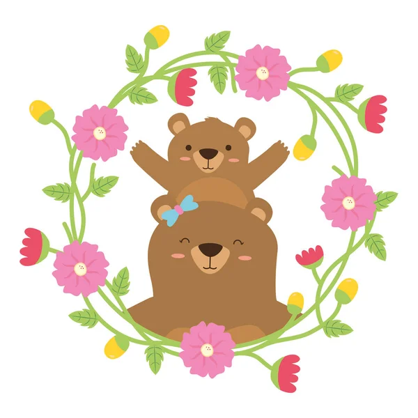 Mamma orso e figlio fiore — Vettoriale Stock