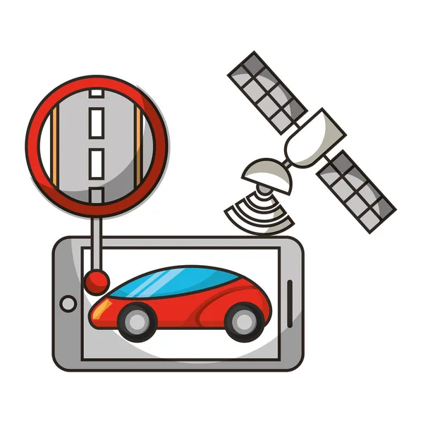 Localisation mobile par satellite voiture autonome — Image vectorielle