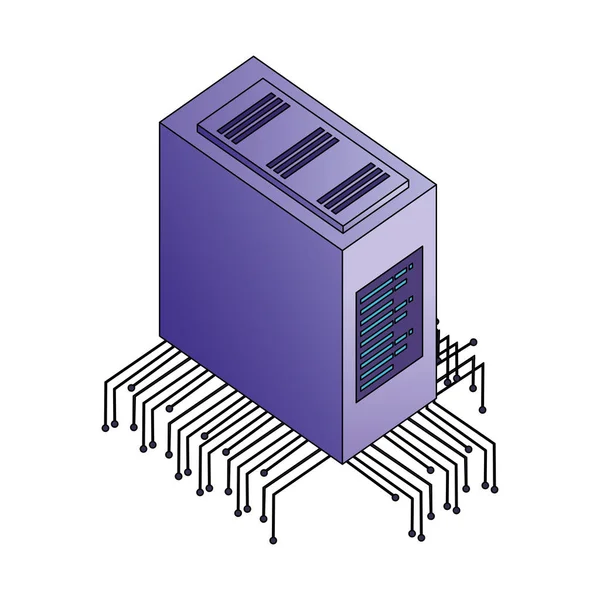 Pusat data server dengan ikon isometrik sirkuit elektronik - Stok Vektor