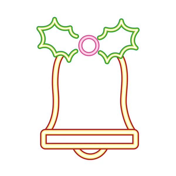 Neon bell leaves merry christmas — Stock Vector