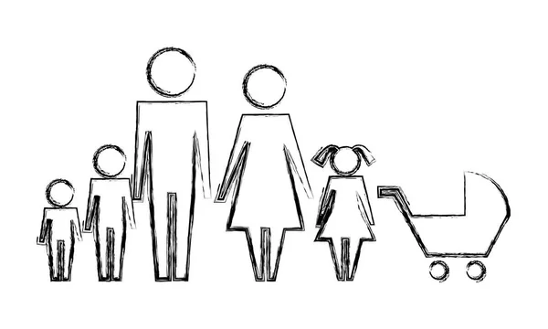 家族の両親息子の娘と赤ちゃんのプラムピクトグラム — ストックベクタ