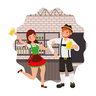 bavyeralı erkek ve kadın barda içme