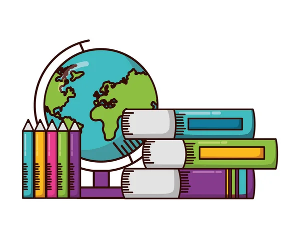Globo libros lápices útiles escolares — Archivo Imágenes Vectoriales