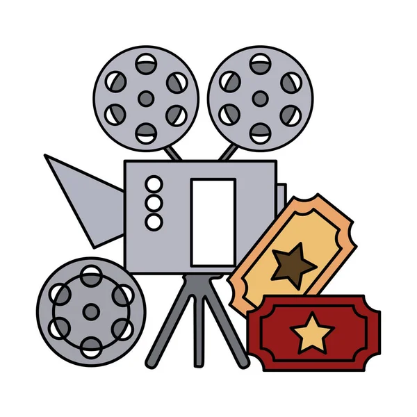 Filmový projektor a ikona izolovaného lístku — Stockový vektor