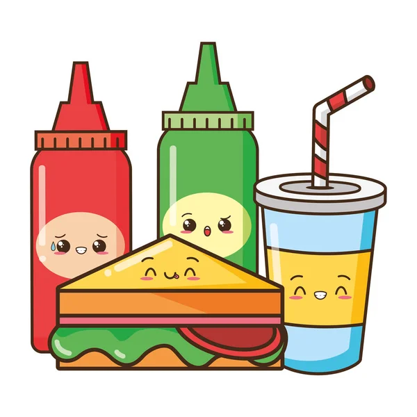 Kawaii comida de dibujos animados — Vector de stock