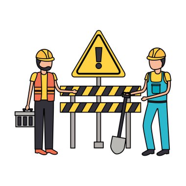 inşaat işçileri bariyer kürek