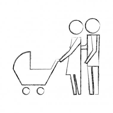 bebek bebek arabası piktogram ile anne çift