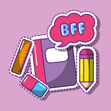 okul defter kalem cetvel silgi kabarcık konuşma bff