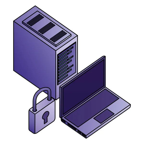 Ordinateur portable tour d'ordinateur données réseau de sécurité cpu — Image vectorielle