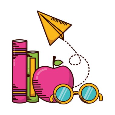 elma kitap kağıt uçak okul malzemeleri