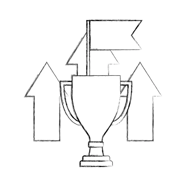 Business Trophy příznak nahoru šipky vyhrát úspěšný ruční kreslení — Stockový vektor