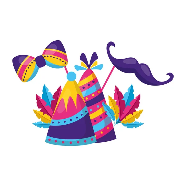 Sombreros de fiesta de carnaval plumas — Vector de stock