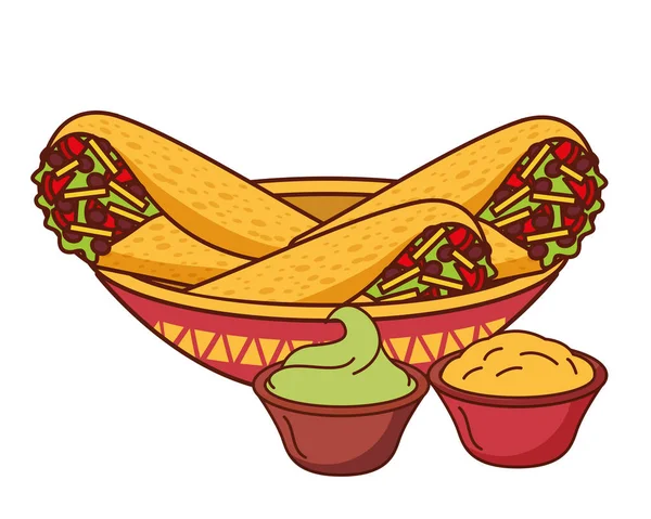 Burritos guacamole ad sajtos mexikói élelmiszer hagyományos — Stock Vector