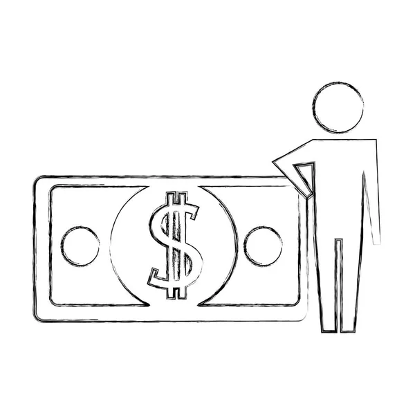 Man pictogram met bankbiljet geld dollar — Stockvector