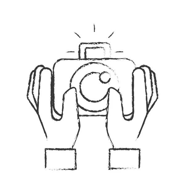 Mains tenant gadget appareil photo photographique — Image vectorielle