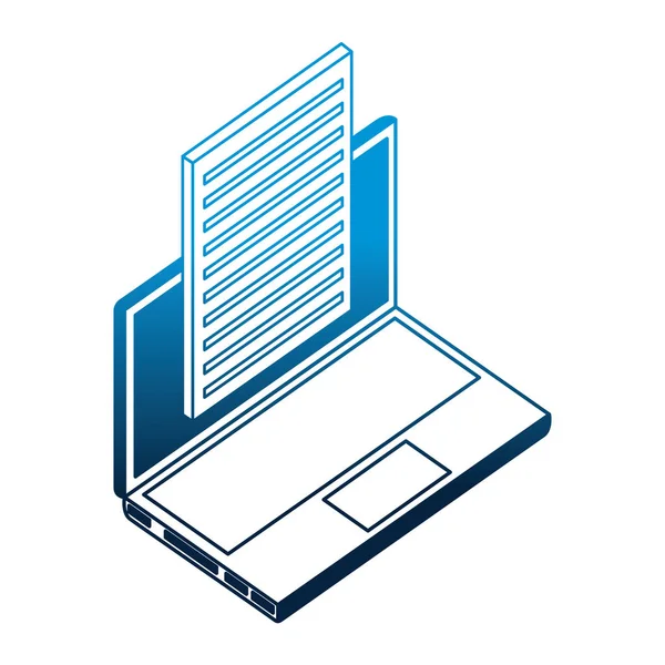 Laptop computer with document isometric icon — Stock Vector