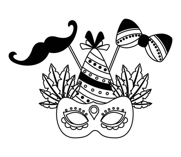 Carnaval masker Hat snor partij — Stockvector