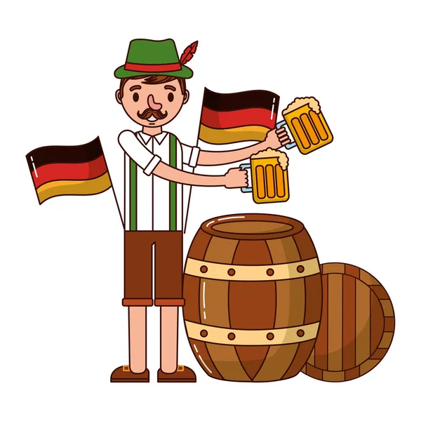 German man with beers and flag — Stock Vector