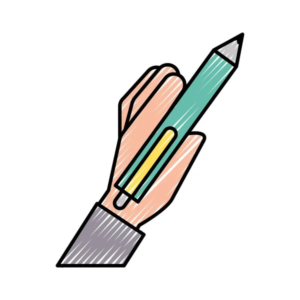 Main tenant stylo écriture approvisionnement — Image vectorielle