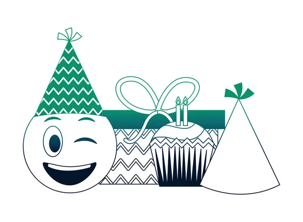 Emoji kawaii con regalo caja regalo y sombrero de fiesta — Archivo Imágenes Vectoriales