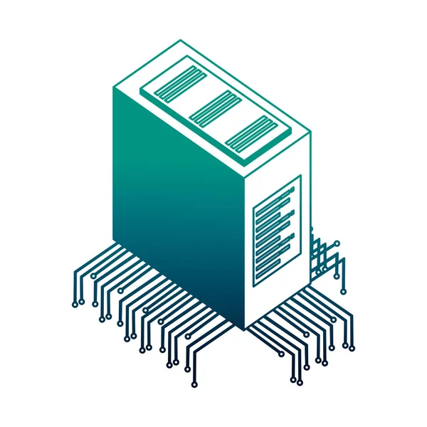 Server-Rechenzentrum mit isometrischem Symbol für elektronische Schaltung — Stockvektor