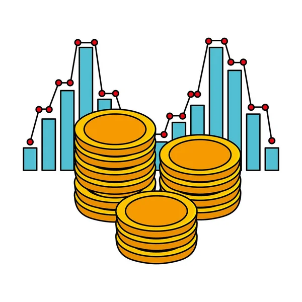 Monedas dinero con estadísticas — Vector de stock