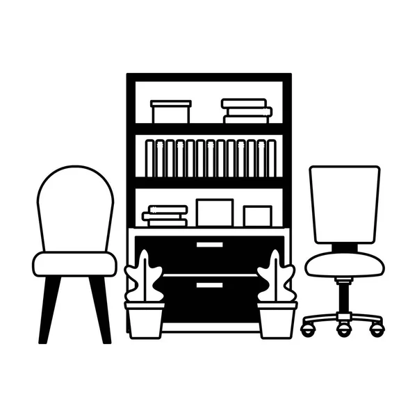 Office bookshelf chairs — Stock Vector