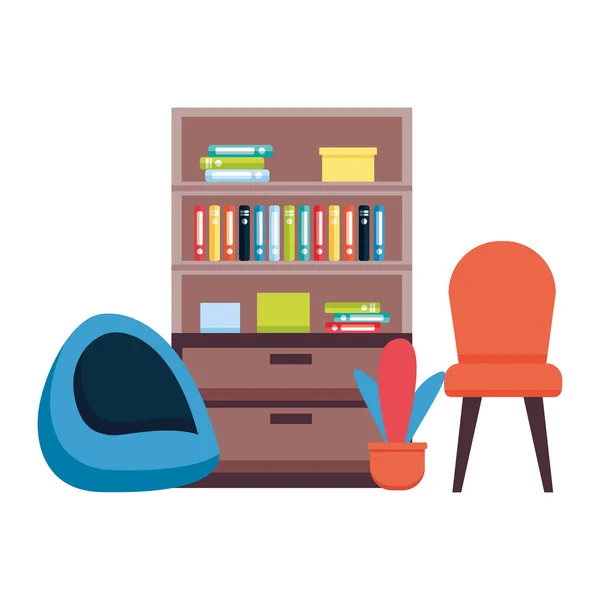 Офисные книжные полки стулья — стоковый вектор