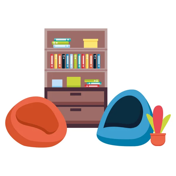 Office boekenplank zitstoelen — Stockvector