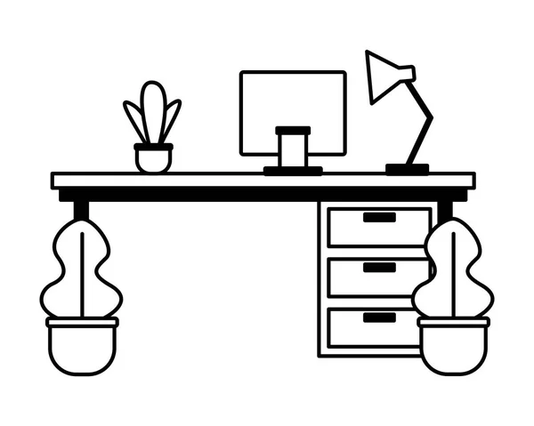 Pffice ordinateurs portables de bureau plantes — Image vectorielle