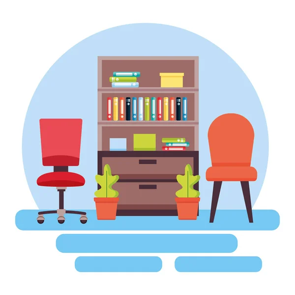 Office bookshelf chairs — Stock Vector
