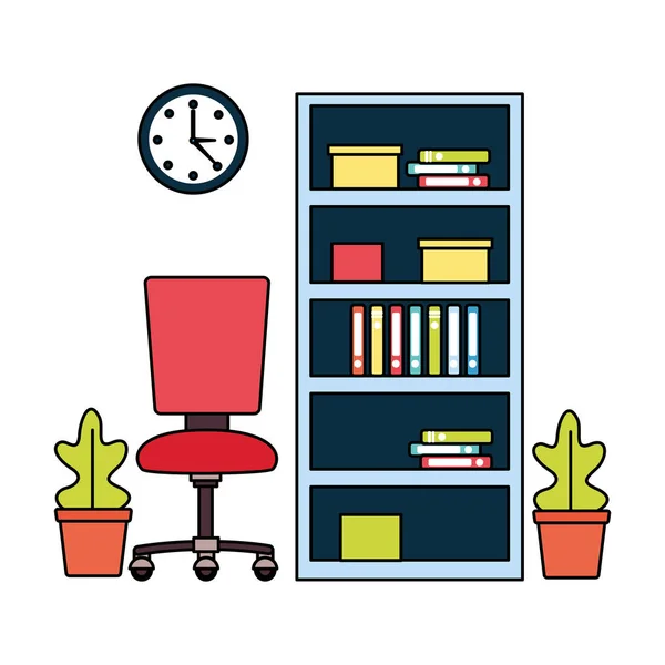 Bureau bibliothèque chaise lieu de travail — Image vectorielle