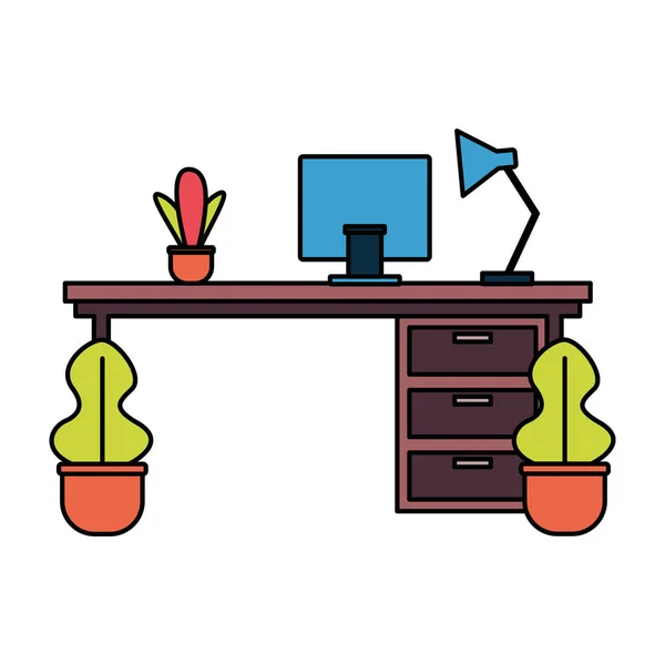 Pffice Desk laptop planten — Stockvector