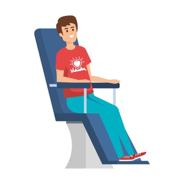 Genç adam bağış koltuğunda gönüllü.