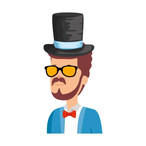 Homem hipster com óculos de sol e chapéu elegante —  Vetores de Stock
