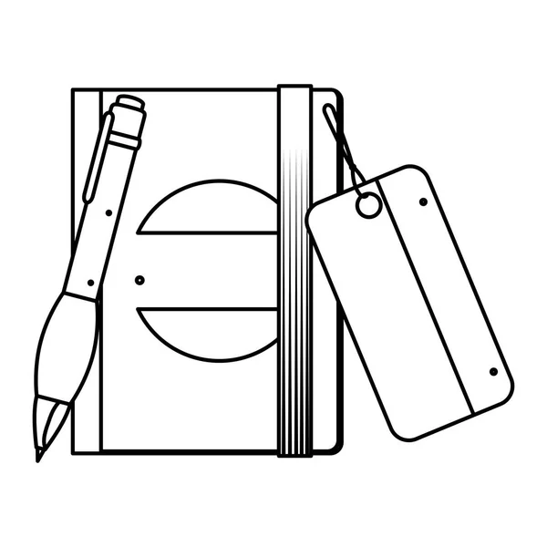 Livro de texto e caneta escrita com emblema da empresa — Vetor de Stock