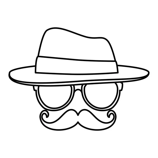 Eyeglasses and mustache with tophat hipster style — Stock Vector