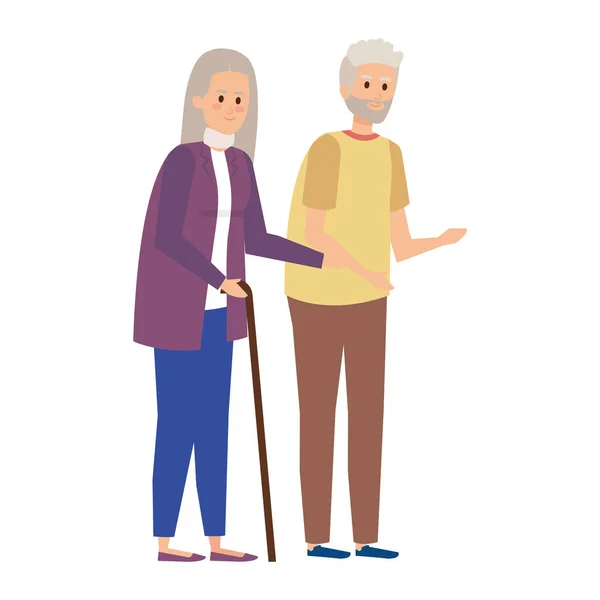 Old couple with canes characters — Stock Vector