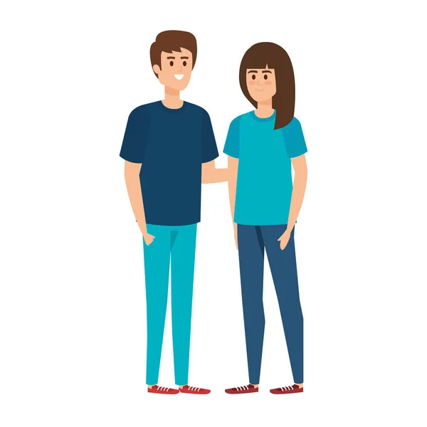 Jeune couple avatars personnages — Image vectorielle