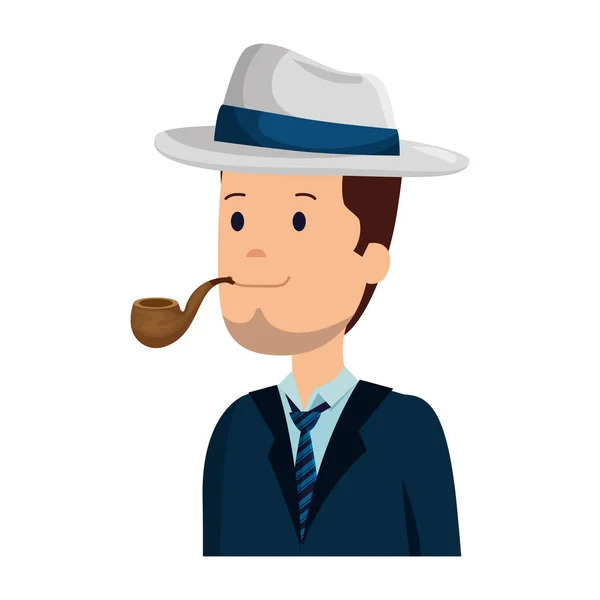 Gentleman avec chapeau élégant et pipe en bois — Image vectorielle