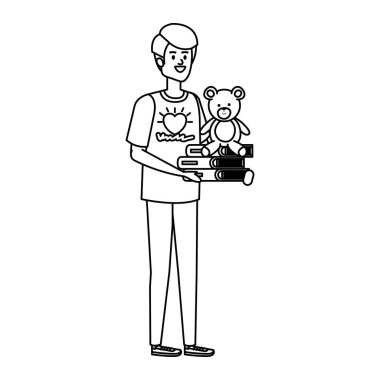 kitap ve ayı oyuncak ile adam gönüllü