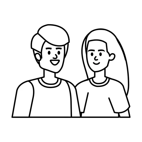 Jóvenes avatares pareja personajes — Vector de stock