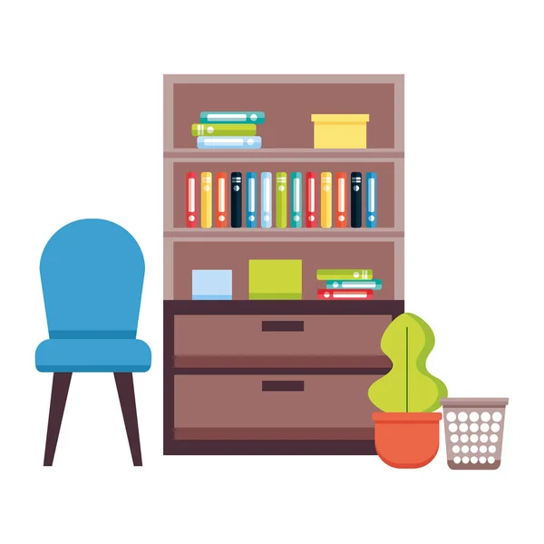 Bürostuhl im Bücherregal — Stockvektor
