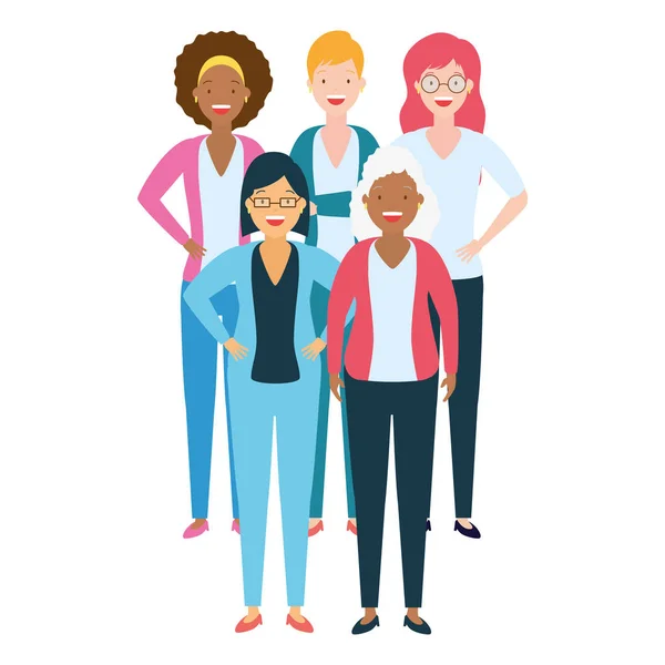 Diversidad mujeres personajes — Vector de stock